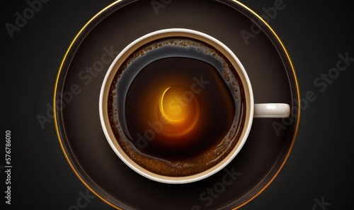  a cup of coffee on a saucer with a saucer in the middle of the cup and a saucer in the middle of the cup. generative ai