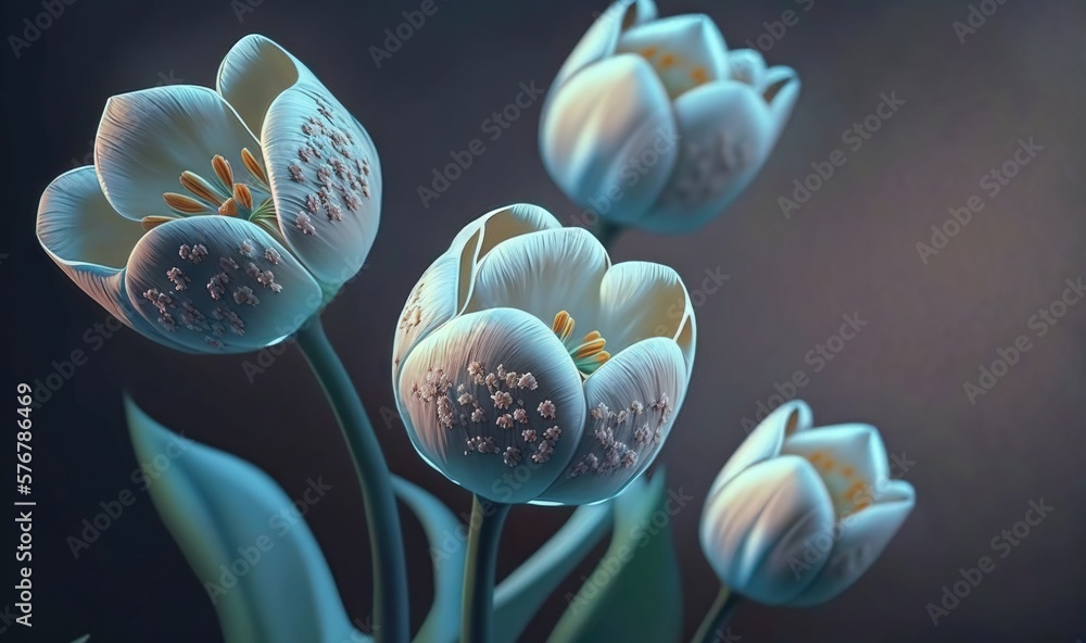 a bunch of flowers that are sitting in the grass with a black background and a blue background with a few white flowers in the middle. generative ai a bunch of flowers that are sitting in the grass with a black background and a blue background with a few white flowers in the middle. generative ai