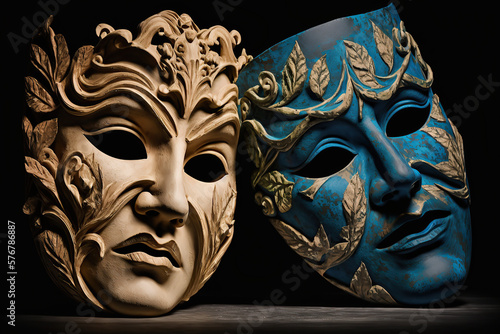 World Theater Day, International Theater Day, beautiful theatrical masks, theatrical elements, created with Generative AI