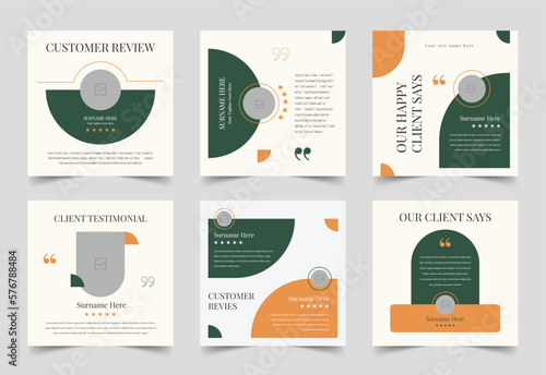 Customer Review Social Media Post Layouts, feedback or testimonial social media, square banner