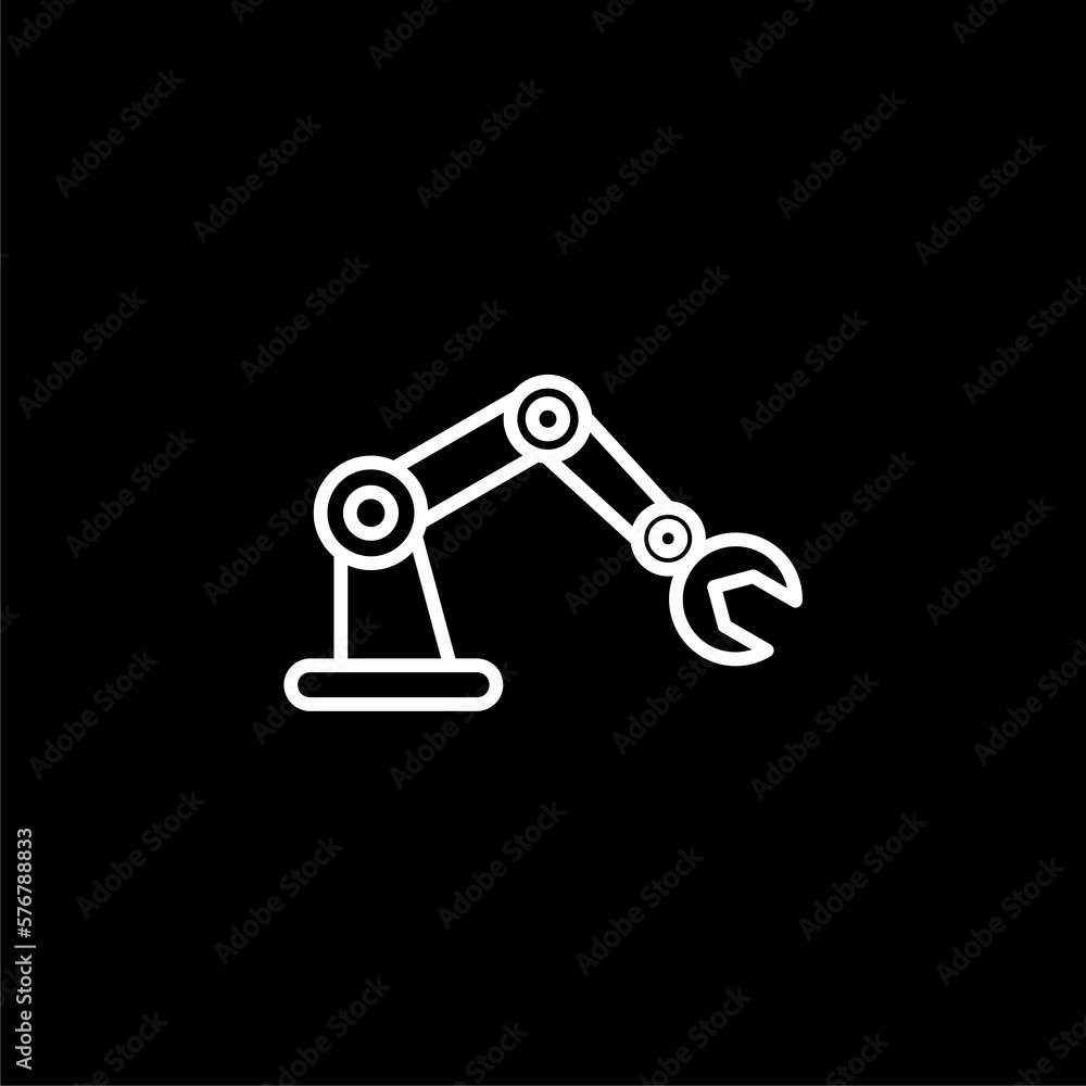 Robot arm line icon isolated on black background. 