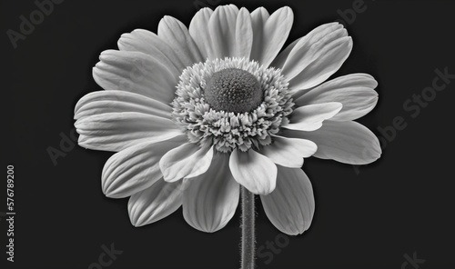  a black and white photo of a large flower on a black background with the center of the flower in the center of the flower, and the center of the flower. generative ai