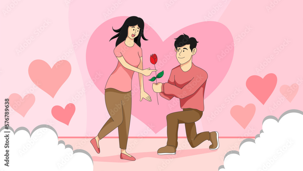 Hand drawn vector illustration of a young couple in love Hand drawn vector illustration of a young couple in love