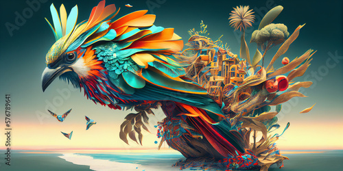 Surrealism tropicalpunk, vibrant colors, Generative AI