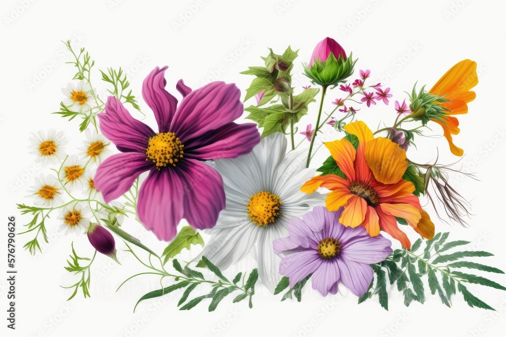 Summer flowers. Isolated on white background. Summer flowers. Isolated on white background.