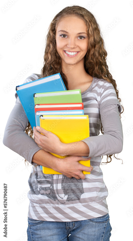Friendly Young Girl Standing and Holding Books - Isolated Friendly Young Girl Standing and Holding Books - Isolated