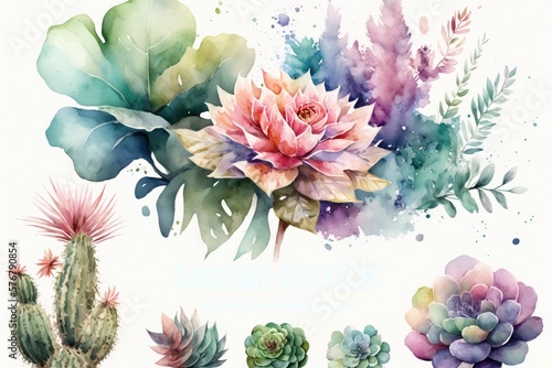 Watercolor flower clipart Isolated on white background.