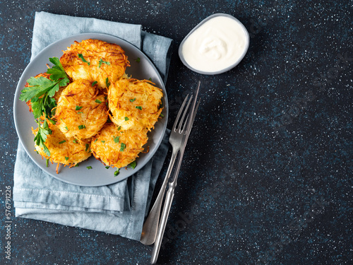 Potatoes pancakes latkes, flapjacks, hash brown photo