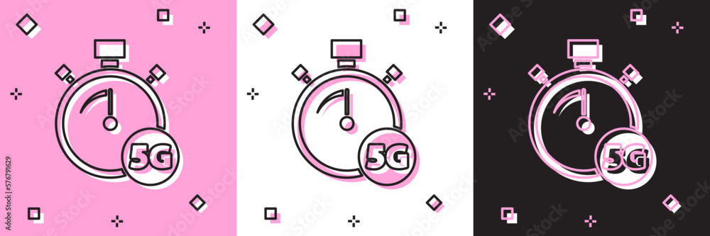 Set Digital speed meter concept with 5G icon isolated on pink and white, black background. Global network high speed connection data rate technology. Vector