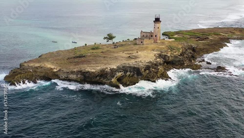 Aerial view of a lighthouse on Ile aux Fouquets, Ile au Phare, Bois des Amourettes, Mauritius. photo