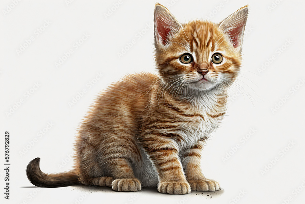 Beautiful kitten brown and white colored on isolated background.Copy space.Created with generative ai
