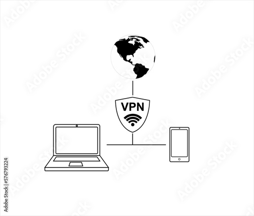 illustration of VPN connection on black and white theme