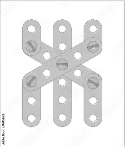 Cyrillic alphabet from the details of the iron constructor. Vector illustration isolated on white background
