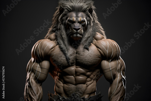 Portrait of a strong male lion in a gym  bodybuilding concept generative ai