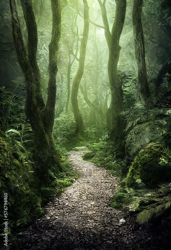 Waldweg durch ein mystischen Wald  Generative AI 