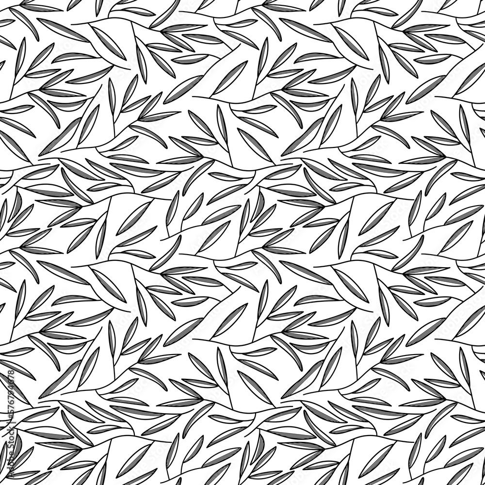 Naklejka premium seamless background with leaves in outline