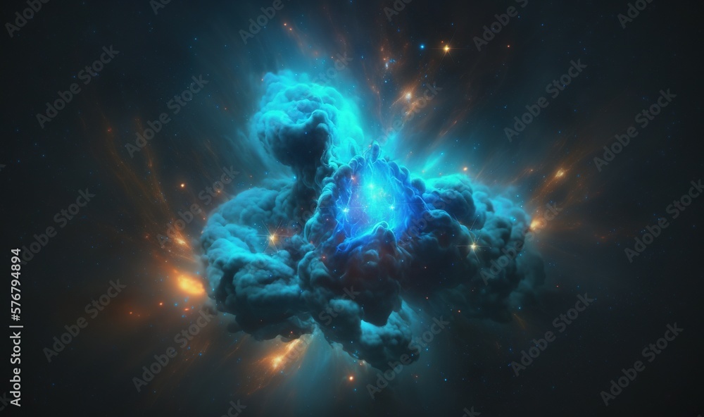 a blue and black cloud in the middle of a dark sky filled with stars and lightening up the center of the cloud is a bright blue and black background. generative ai a blue and black cloud in the middle of a dark sky filled with stars and lightening up the center of the cloud is a bright blue and black background. generative ai