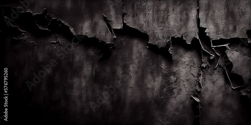 Black grunge background. Texture of painted concrete wall closeup. Black grunge banner. Copy space for your design