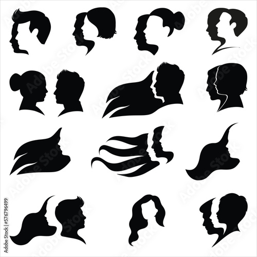 Man and woman face silhouette. Abstract logo concept for beauty salon, spa, massage, cosmetic shop. Vector logo template.