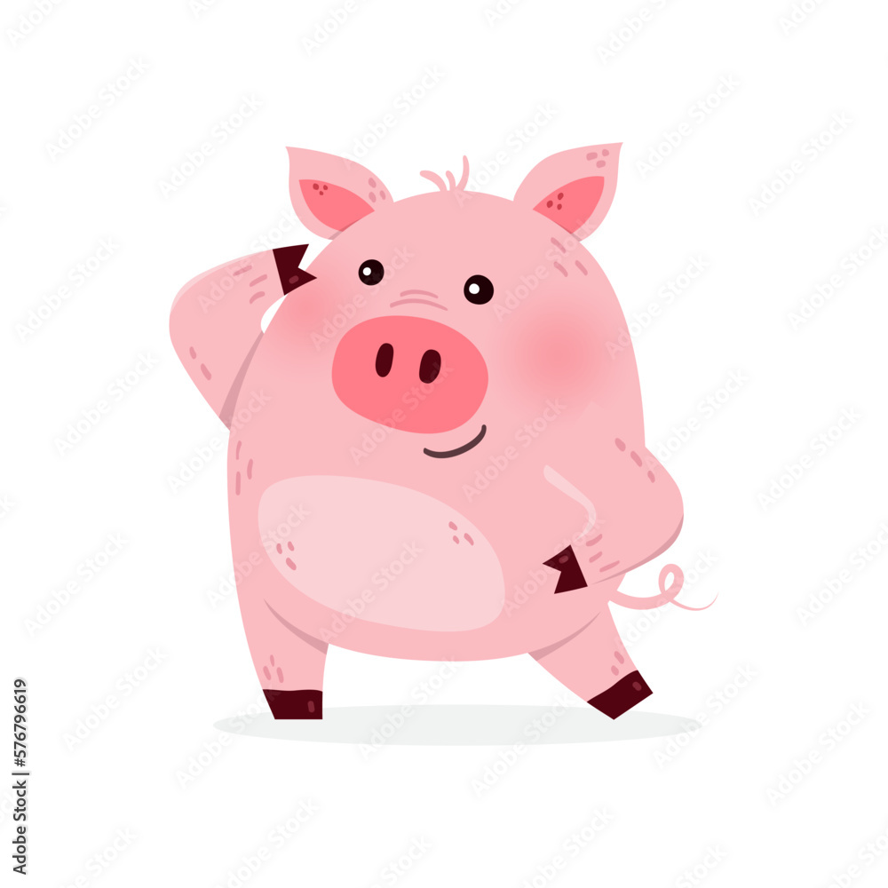 Cute cartoon pig on a white background. Design of a funny animal character. Vector illustration Cute cartoon pig on a white background. Design of a funny animal character. Vector illustration