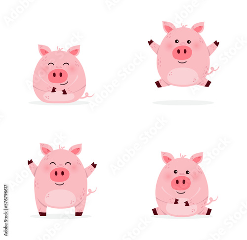 Cute cartoon pig set. Design of a farm animal character. Vector illustration photo