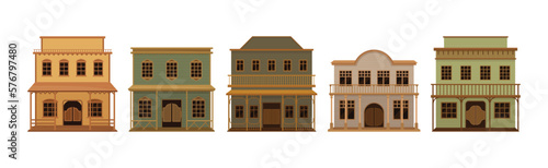 Western Wooden Saloon Bars and Buildings Vector Set