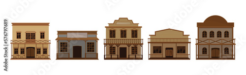 Western Wooden Saloon Bars and Buildings Vector Set