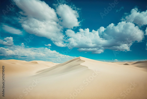 Desert sand minimalistic landscape. Atmospheric scenic dunes imaginary view. Generative AI