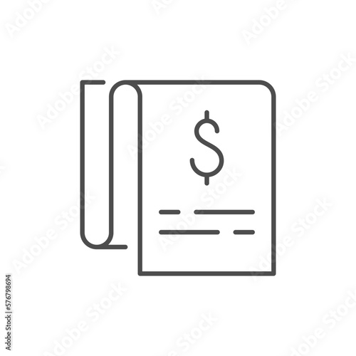 Paper receipt line outline icon