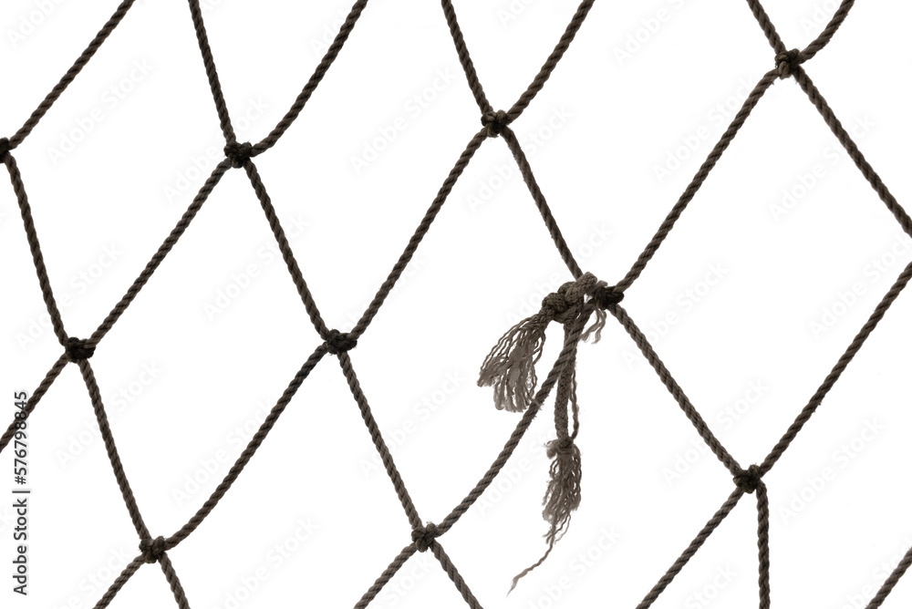 Football or tennis net. Rope mesh on a white background close-up