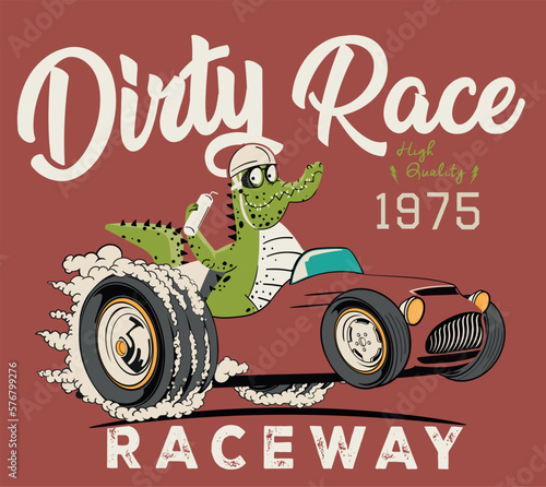 vector racer crocodile illustration for t shirts print