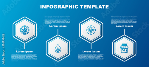 Set line Stop marijuana, Marijuana or cannabis leaf oil, Test tube with and and store. Business infographic template. Vector