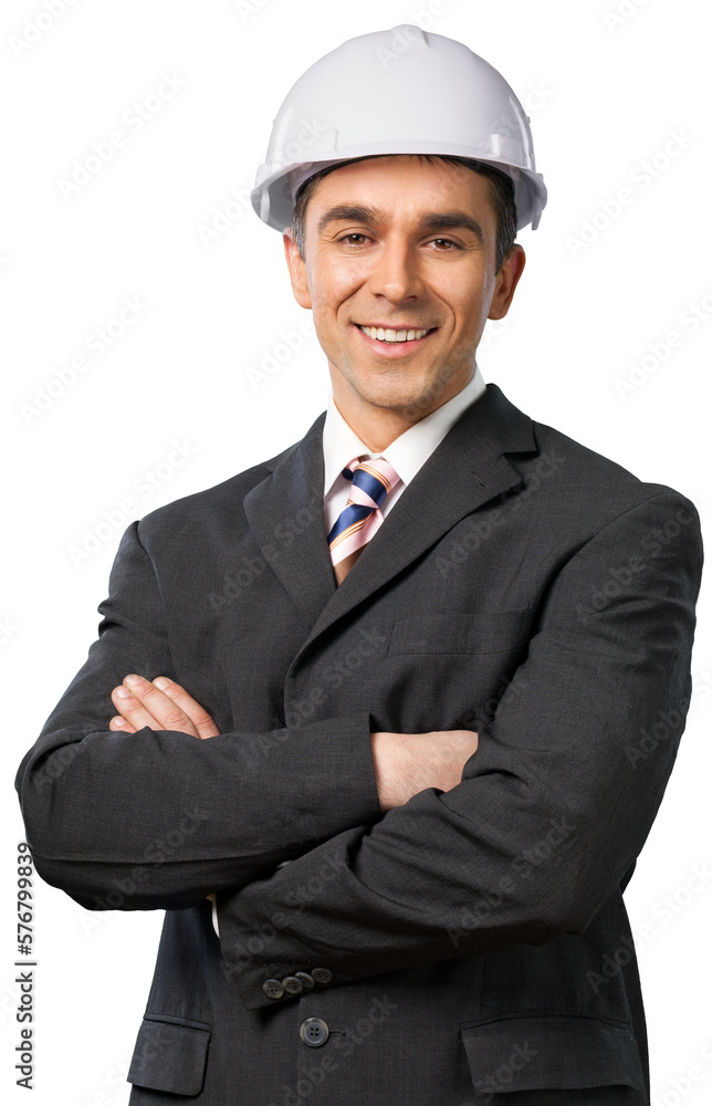 Smiling Construction Engineer Standing with Arms Folded - Isolated Smiling Construction Engineer Standing with Arms Folded - Isolated