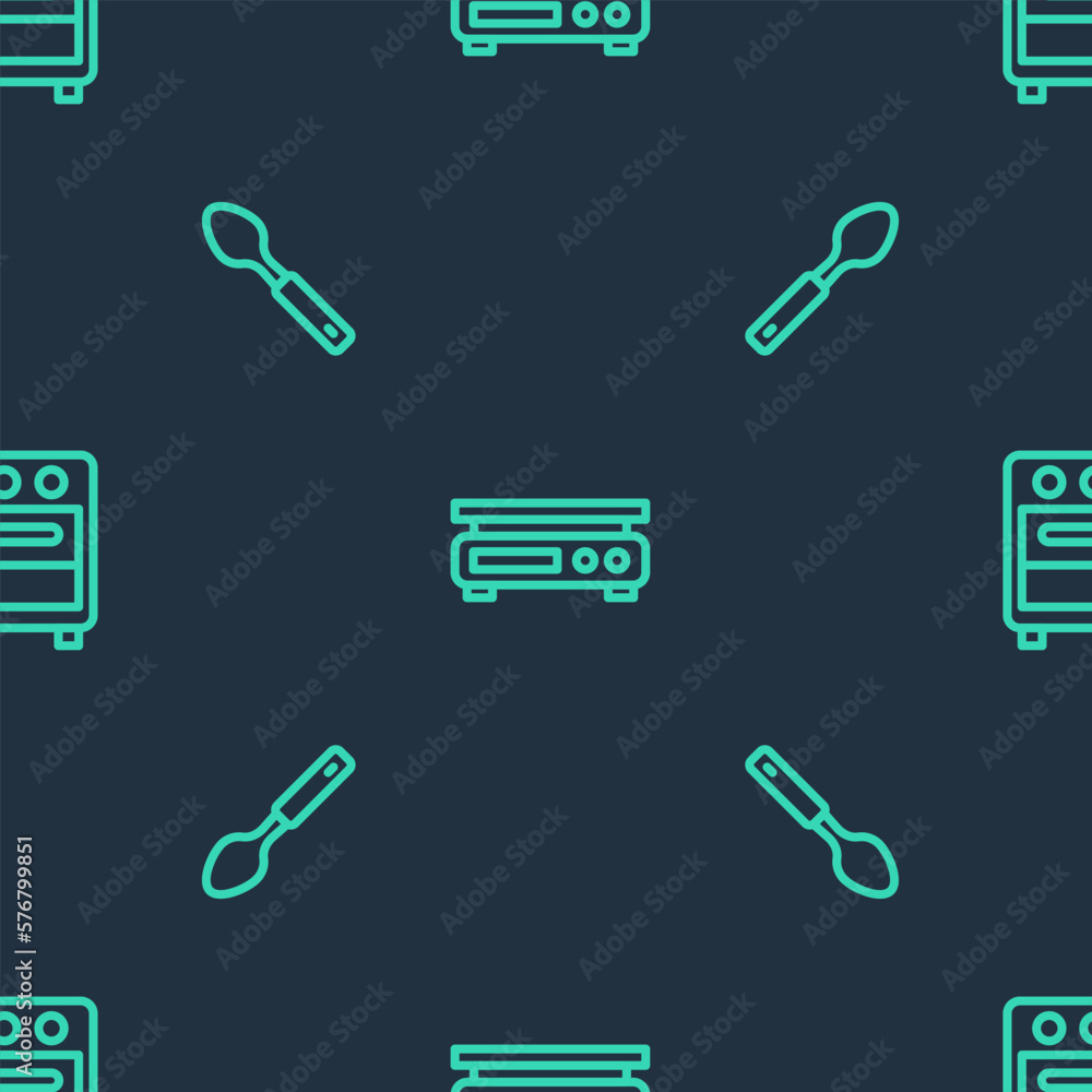 Set line Electronic scales, Spoon and Oven on seamless pattern. Vector Set line Electronic scales, Spoon and Oven on seamless pattern. Vector