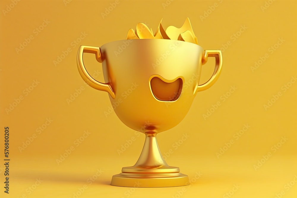Golden cup as a trophy; a sunny yellow background. Gold winner's cup, trophy, and the concept of winning at a sporting event. Generative AI Golden cup as a trophy; a sunny yellow background. Gold winner's cup, trophy, and the concept of winning at a sporting event. Generative AI