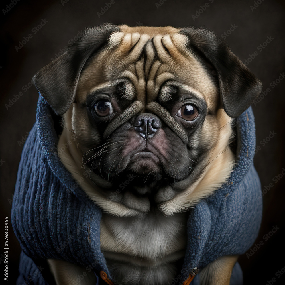 The droopy eyes and somber expression of this pug in the photo evoke a sense of melancholy and sadness, prompting empathy and compassion from the viewer.