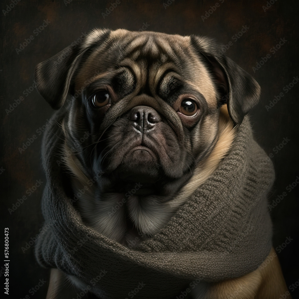 Obraz premium Heart-wrenching photo of a pug with a somber expression that will tug at your heartstrings.