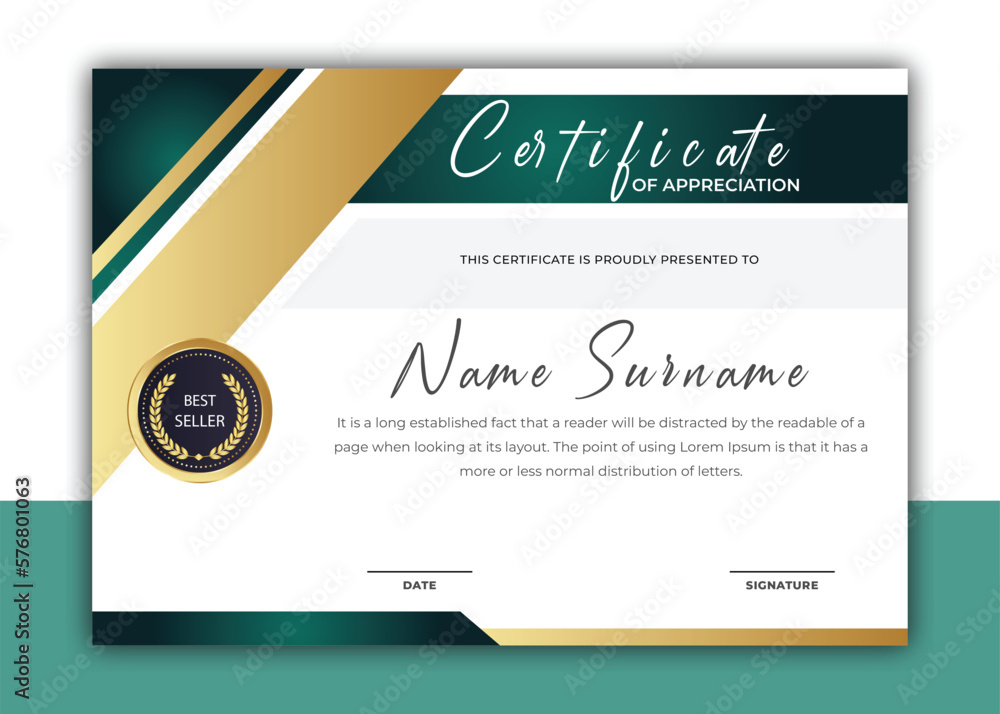 Green and Gold Certificate Template Modern abstract award certificate Green and Gold Certificate Template Modern abstract award certificate