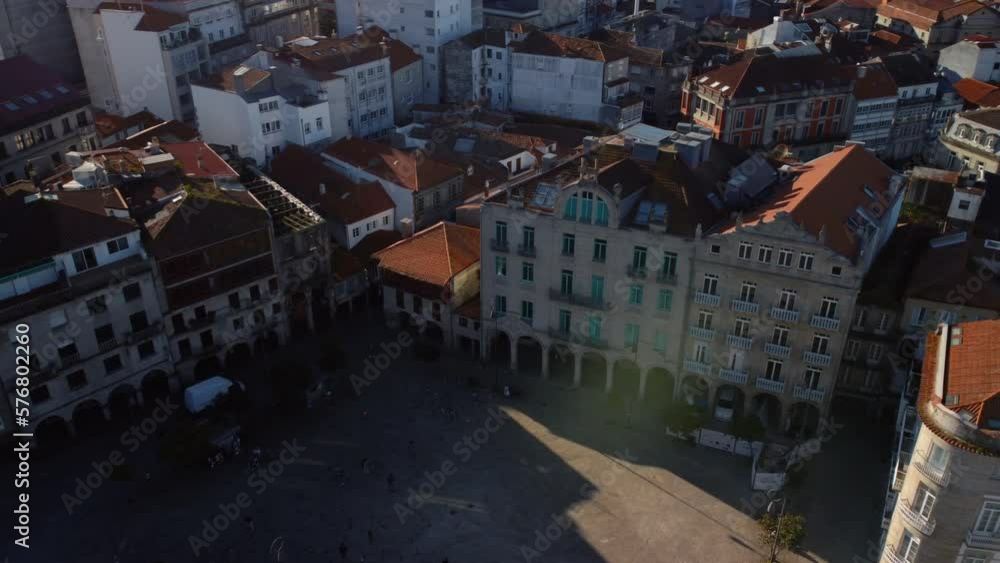 Aerial view of Pontevedra cityscape with a modern apartment buildings and sea bay, Galicia, Spain. High quality 4k footage Aerial view of Pontevedra cityscape with a modern apartment buildings and sea bay, Galicia, Spain. High quality 4k footage