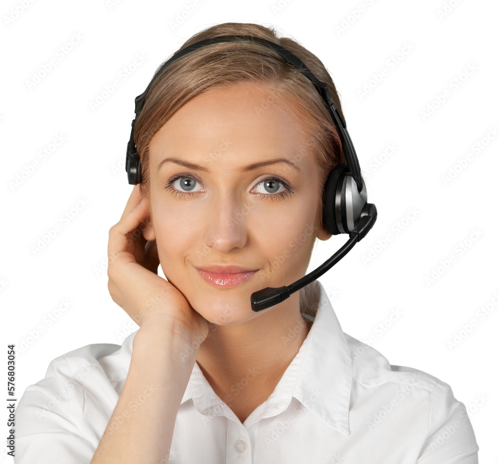 Portrait of a Female Phone Operator in Headset Portrait of a Female Phone Operator in Headset