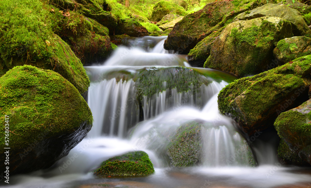 Waterfall on Black creek in the National park Sumava, Czechia. Mountain stream.
Waterfall on Black creek in the National park Sumava, Czechia. Mountain stream.