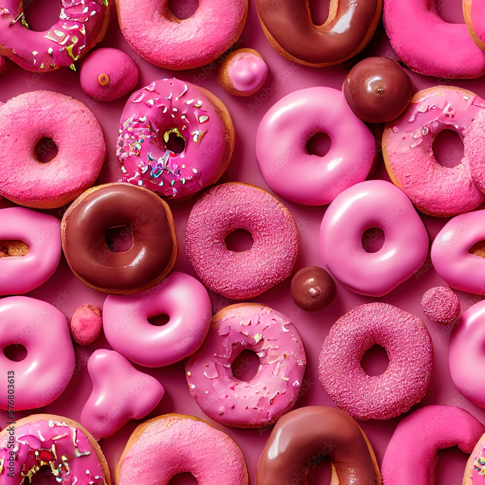 Seamless texture of donuts. Tiles without borders. The repeating ornament is very detailed. Generative art. Seamless texture of donuts. Tiles without borders. The repeating ornament is very detailed. Generative art.