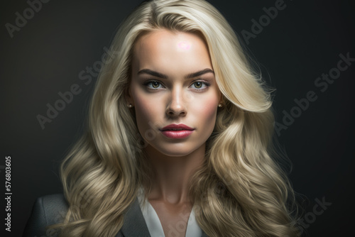 Confident and Captivating Business Woman with Long Wavy Blonde Hair, generative ai