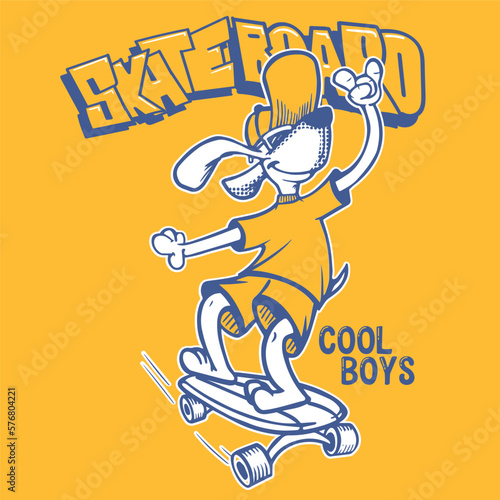 illustration of a dog skateboarding. print design for t shirts