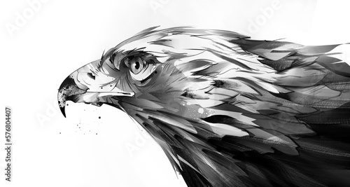 The head of an eagle painted on a white background
