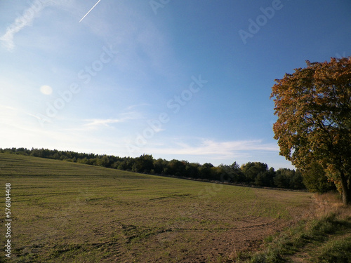 End of summer - autumn trees and fields. Mechelinki  Poland.