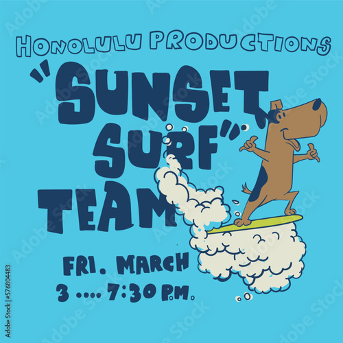 cute surfer dog character drawing for t shirt printing