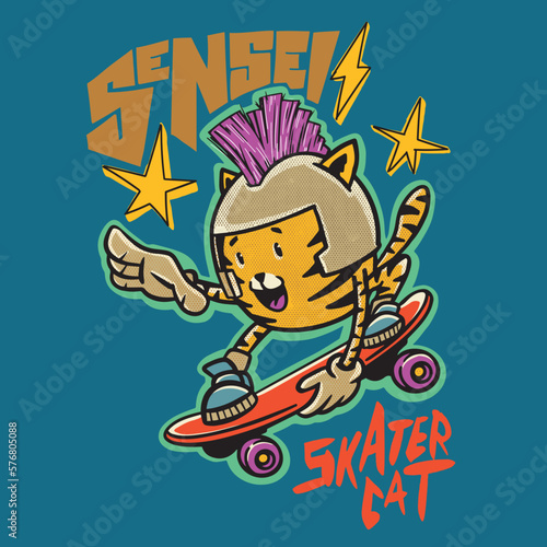 vector skateboarder cute tiger japan anime style illustration