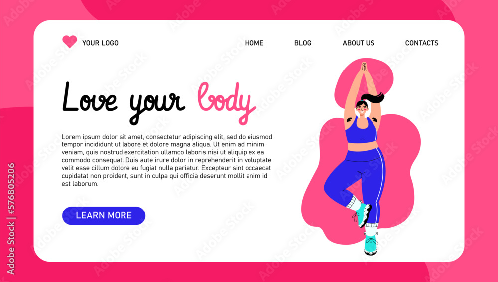 Attractive overweight woman with armpit hair. Happy body positive and love yourself concept. Landing page or web banner. Attractive overweight woman with armpit hair. Happy body positive and love yourself concept. Landing page or web banner.