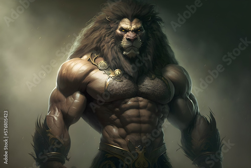 Vászonkép Big muscly lion beast masculine generative ai